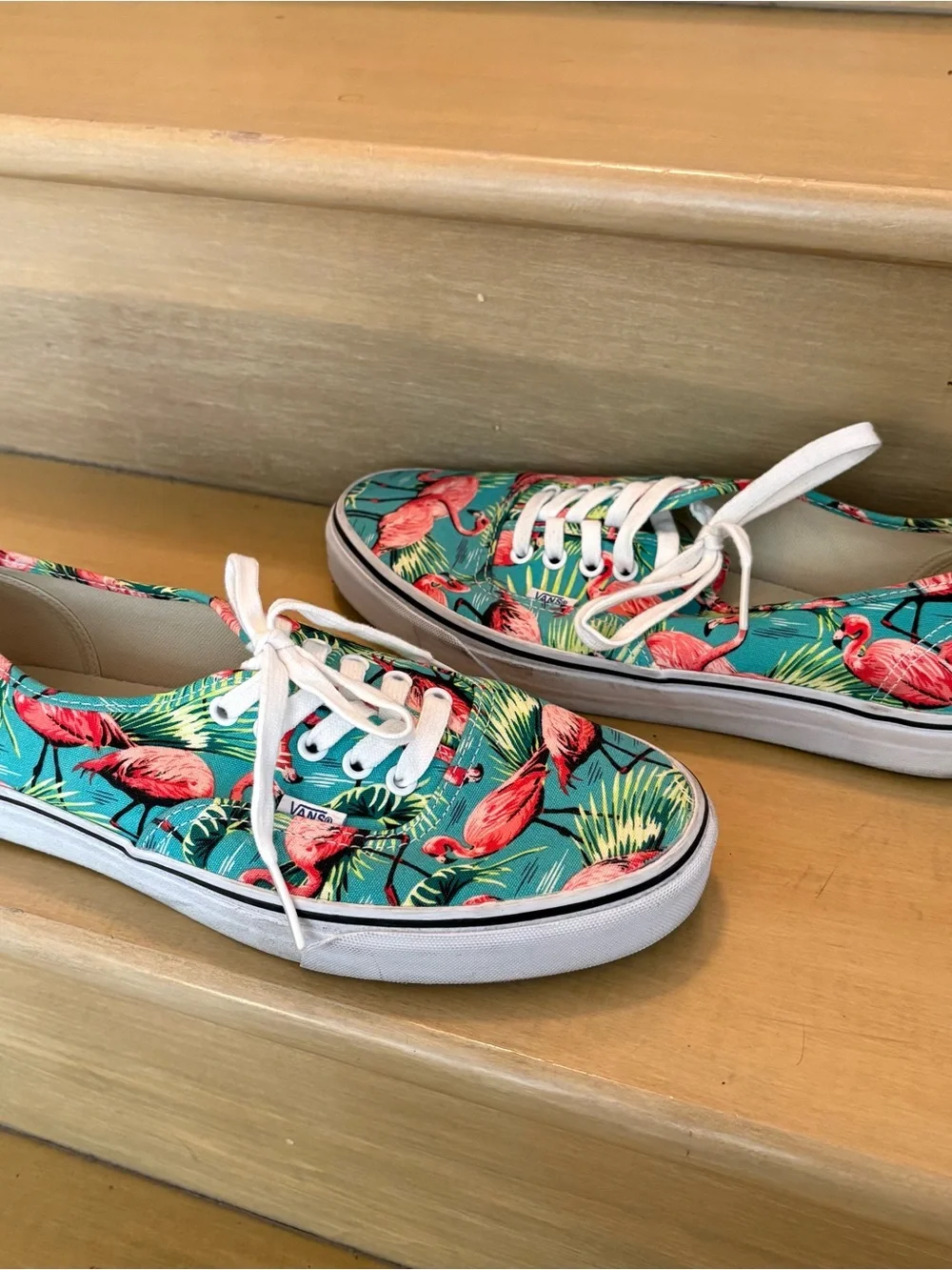 Vans Flamingo Print Canvas Sneakers - Teal, Pink, White